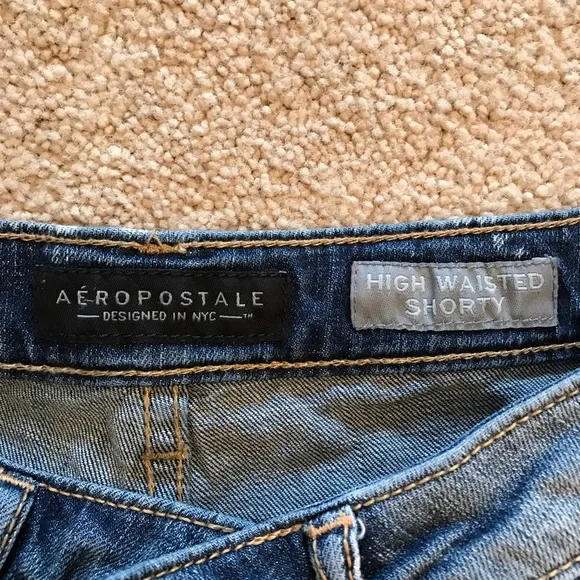 Aeropostale High Waist Denim Shorts Womens Size 6 Raw Frayed Hem Blue - Picture 7 of 13